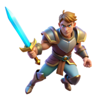 glorious unforgettable A fierce warrior wielding a glowing sword, dramatic backlighting, heroic fantasy style png