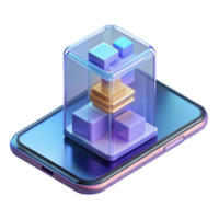 glorious minimalist A transparent smartphone displaying a complex 3D model, soft, ambient lighting, minimalist style genuine png