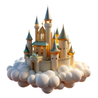 immaculate unforgettable A majestic castle floating in the clouds, soft, golden sunlight, dreamlike style png