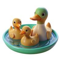 fascinating whimsical traditional A family of ducks swimming in a pond, serene setting, soft lighting flawless png