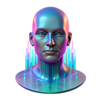exemplary minimalist A holographic projection of a human face glitching and distorting, surrounded by binary code. Abstract style, neon colors refined png