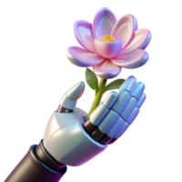 distinctive baroque A robotic hand holding a delicate flower, soft, natural lighting, surreal style high quality png