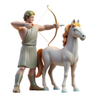 magnificent retro A wise centaur teaching archery to a young human, soft sunlight filtering through the trees, classical Greek sculpture style sharp png