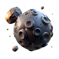 exquisite organic A solitary space probe drifting through a field of asteroids, its surface pitted and scarred, illuminated by the cold light of a distant star. Photorealistic, dark and moody 8K png