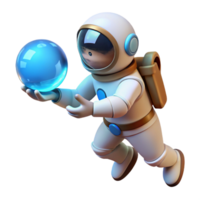 beautiful memorable A lone astronaut floating in space, holding a glowing data orb, starry backdrop, realistic style png