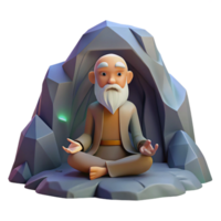 mysterious immaculate A wise old hermit meditating in a mountain cave, soft light, spiritual style original png