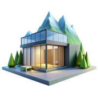 captivating standout Modern minimalist house with floor to ceiling windows, overlooking a mountain range, bright natural light, png