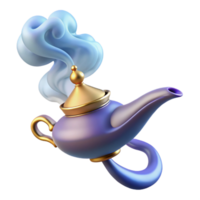 signature art deco A powerful djinn emerging from a magic lamp, swirling smoke and light, orientalist style exclusive png