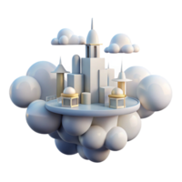 mesmerizing modern Cloud city, floating structures, soft white light, ethereal, dreamlike style handcrafted png