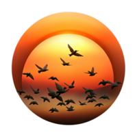 gorgeous peaceful bohemian A flock of birds silhouetted against a fiery sunset, dramatic lighting, minimalist style studio quality png