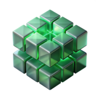 mysterious beautiful A cluster of translucent cubes, overlapping and intersecting, illuminated by a cool, green light. Minimalist style fine detail png