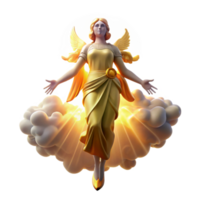 exquisite nostalgic futuristic A graceful celestial being descending from the heavens, bathed in golden light. Divine, ethereal lighting, Renaissance style museum quality png