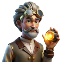 picturesque artistic A portrait of a steampunk inventor, intricate goggles, holding a glowing orb, Rembrandt lighting, realistic style top tier png