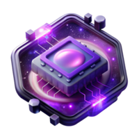 serene organic A single, glowing circuit board floating in space, surrounded by swirling nebulae, illuminated by a cosmic, purple light, space opera style original png