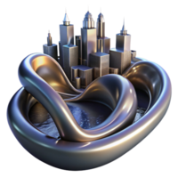 radiant playful renaissance Flowing ribbons of liquid mercury, reflecting a distorted cityscape at night, surrealist style authentic png