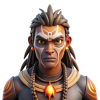 mesmerizing calm abstract Portrait of a tribal warrior adorned with intricate face paint and bone jewelry, their expression fierce and determined, lit by flickering firelight authentic png
