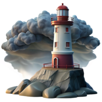 mysterious spectacular A solitary lighthouse perched on a rocky cliff, dramatic storm clouds, dramatic and moody lighting, realistic painting style handcrafted png