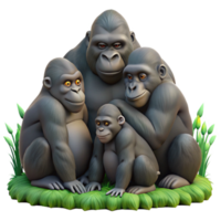 impressive energetic industrial A family of gorillas grooming each other, jungle setting, natural lighting, documentary photography style elite png