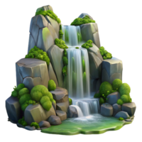 mysterious gorgeous A cascading waterfall surrounded by mossy rocks, soft diffused light, romantic style, painterly effect, top tier png