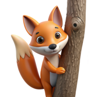 tranquil mesmerizing A curious fox peering out from behind a tree, dappled sunlight, storybook illustration style impeccable png