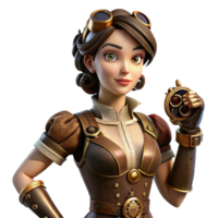 mesmerizing joyful geometric A portrait of a steampunk woman with intricate clockwork prosthetic arm, wearing a velvet and brass corset, soft, diffused lighting, art deco style precision png