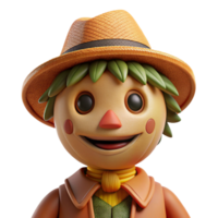 exquisite dynamic mid century Portrait of a whimsical scarecrow with a stitched smile, autumnal lighting, folk art style exclusive png
