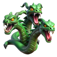 gorgeous artistic A terrifying hydra, each head hissing and snapping, swampy background, dark fantasy style, sickly green lighting professional png
