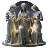 serene futuristic The Fates weaving the threads of destiny, illuminated by ethereal moonlight, pre Raphaelite style flawless png