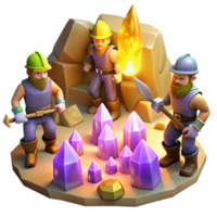 dazzling acclaimed A group of adventurous dwarves mining for gems in a cavern illuminated by glowing crystals. Warm, flickering light, fantasy realism style png