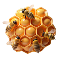 majestic sought after A swarm of honeybees buzzing around a honeycomb, golden light, macro photography style png