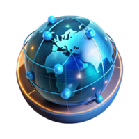 captivating signature A holographic projection of the Earth, rotating slowly, continents glowing with various data points, illuminated by a cool blue light, rendered in a futuristic, infographic style png