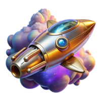 spectacular passionate renaissance A retro futuristic spaceship, chrome and brass details, flying through a nebula, illuminated by the nebula s vibrant colors, in an art deco style high resolution png