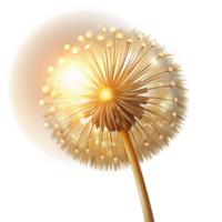 majestic whimsical surreal A single dandelion seedhead, backlit by golden sunlight, bokeh effect, delicate and ethereal, detailed png