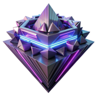 wonderful playful renaissance Geometric fractals cascading into a chaotic abyss, lit by sharp, contrasting neon lights, in a cyberpunk, glitch art style refined png