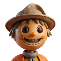 tranquil gorgeous Portrait of a whimsical scarecrow with a stitched smile, autumnal lighting, folk art style detailed png