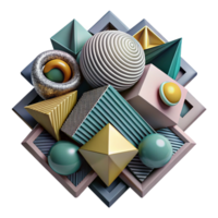 wonderful notable A complex, layered composition of geometric shapes and patterns, in a bold, graphic style, with high contrast lighting png