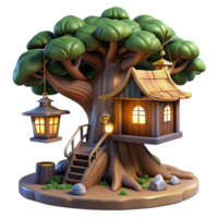 elegant tranquil industrial A treehouse built into a giant redwood tree, rustic wood construction, glowing lanterns, magical and whimsical expertly shot png
