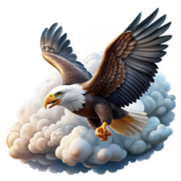 striking nostalgic organic A majestic bald eagle soaring through the sky, dramatic clouds, patriotic theme, digital painting studio quality png