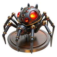 immaculate futuristic A steampunk spider with brass legs and glowing red eyes, crawling on a web of gears, dark, mysterious lighting, horror style elite png