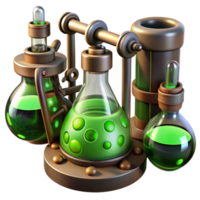 spectacular abstract A steampunk laboratory filled with bubbling beakers and strange devices, eerie green lighting, concept art style fine detail png