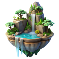 exemplary organic A floating island with cascading waterfalls and lush vegetation, fantasy setting, soft lighting, detailed png