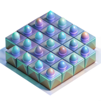 magnificent retro A field of geometric shapes arranged in a grid pattern, with a holographic texture and a shifting color scheme. Ambient occlusion sharp png