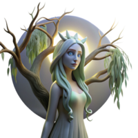 vibrant creative A serene dryad emerging from a willow tree, bathed in soft moonlight, pre Raphaelite style flawless png