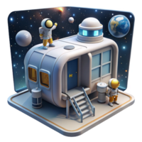 mysterious extraordinary A space station with modular architecture, docking bays, astronauts floating outside, starry backdrop visible through windows professional png