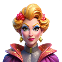 mesmerizing reflective impressionist Portrait of a flamboyant drag queen with extravagant makeup and a glamorous outfit, lit by bright stage lights, in a pop art style gallery standard png