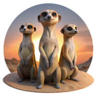distinguished minimalist A group of meerkats standing guard in the desert, sunset lighting, wildlife photography style high quality png