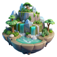 immaculate unforgettable A floating island with cascading waterfalls and lush vegetation, fantasy setting, soft lighting, png