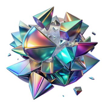 sereno avant garde distrutto frammenti di bicchiere rifrangente iridescente leggero travi, nel un' dinamico, esplosivo composizione, con un' cristallino, rifrangente stile galleria standard png