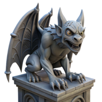 dramatic dynamic geometric A grotesque gargoyle perched on a gothic cathedral, its stone skin weathered by centuries of rain. Dark, moody lighting, gothic architecture style precision png