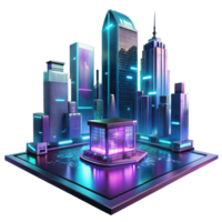serene abstract A futuristic cityscape at night, towering holographic advertisements shimmering in the rain, cyberpunk style, neon lights reflecting in puddles, viewed from a low angle high resolution png